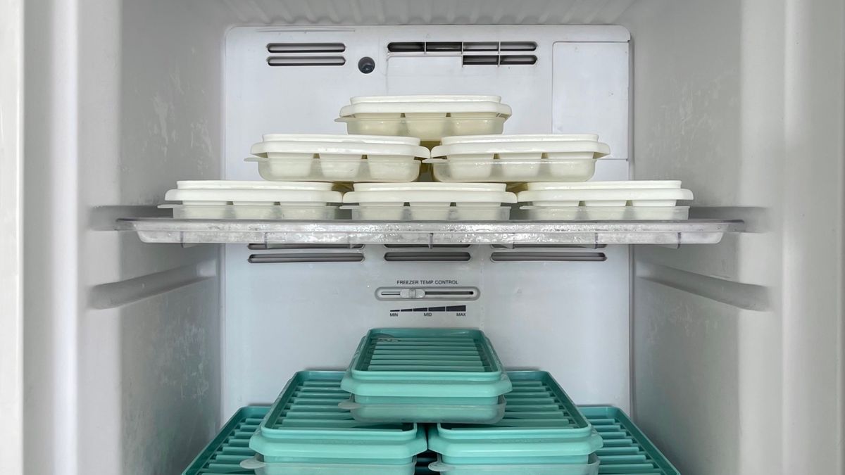 Interior de un congelador doméstico con bandejas de moldes de helado apiladas, la misma clase de experimento casero que dio origen al efecto Mpemba.